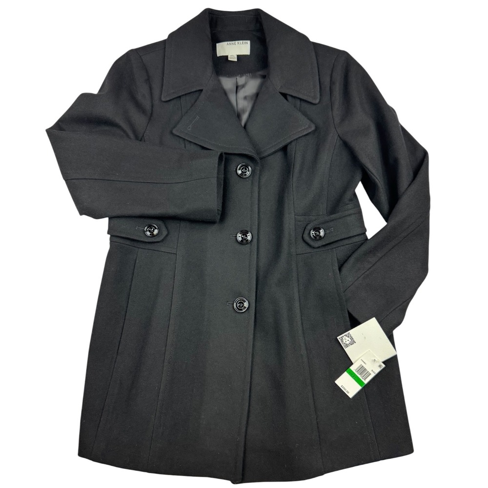 Anne Klein Black Wool Blend Walker Coat Petite Large NWT